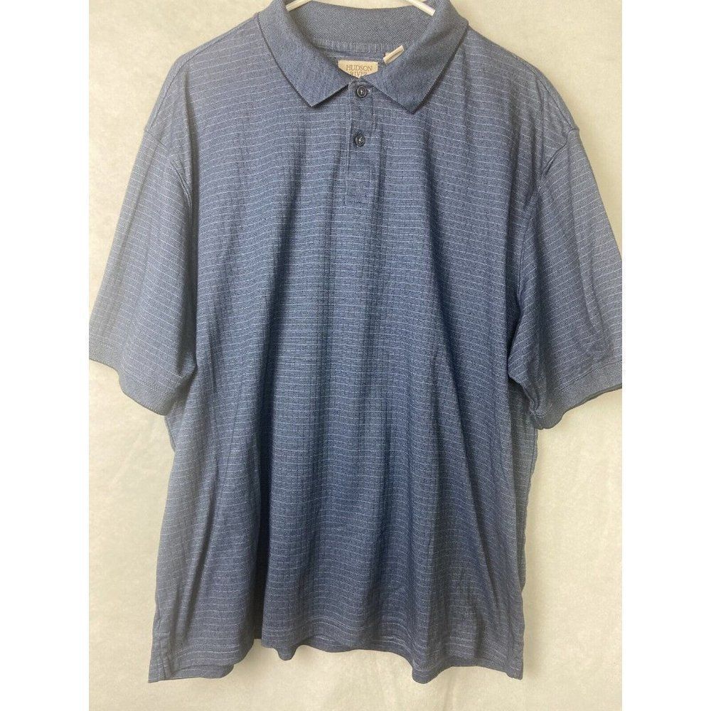 Hudson River Blue Striped Men's  short sleeve Polo Shirt X Large
